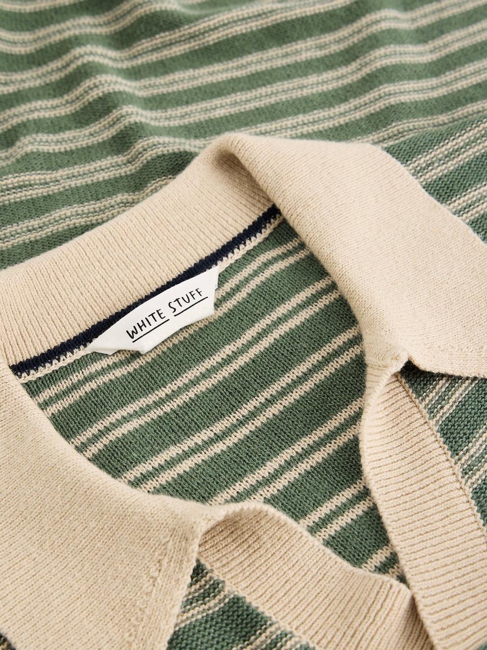 Thame Linen Blend Knitted Polo in GREEN MLT - FLAT DETAIL