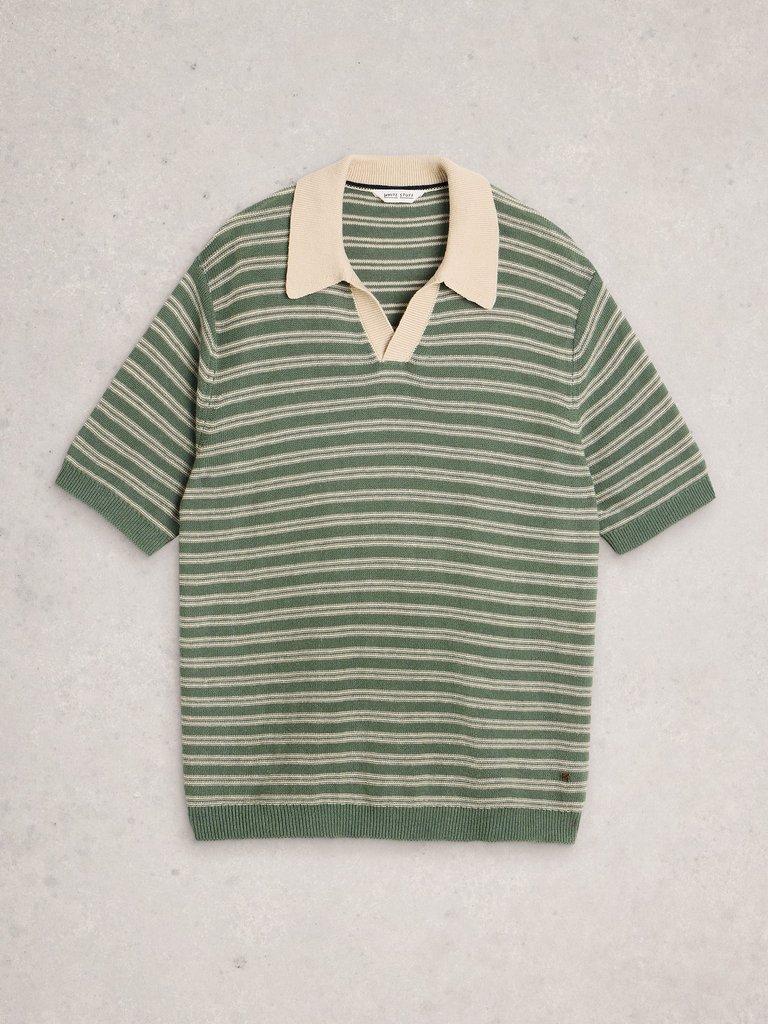 Thame Linen Blend Knitted Polo in GREEN MLT - FLAT FRONT