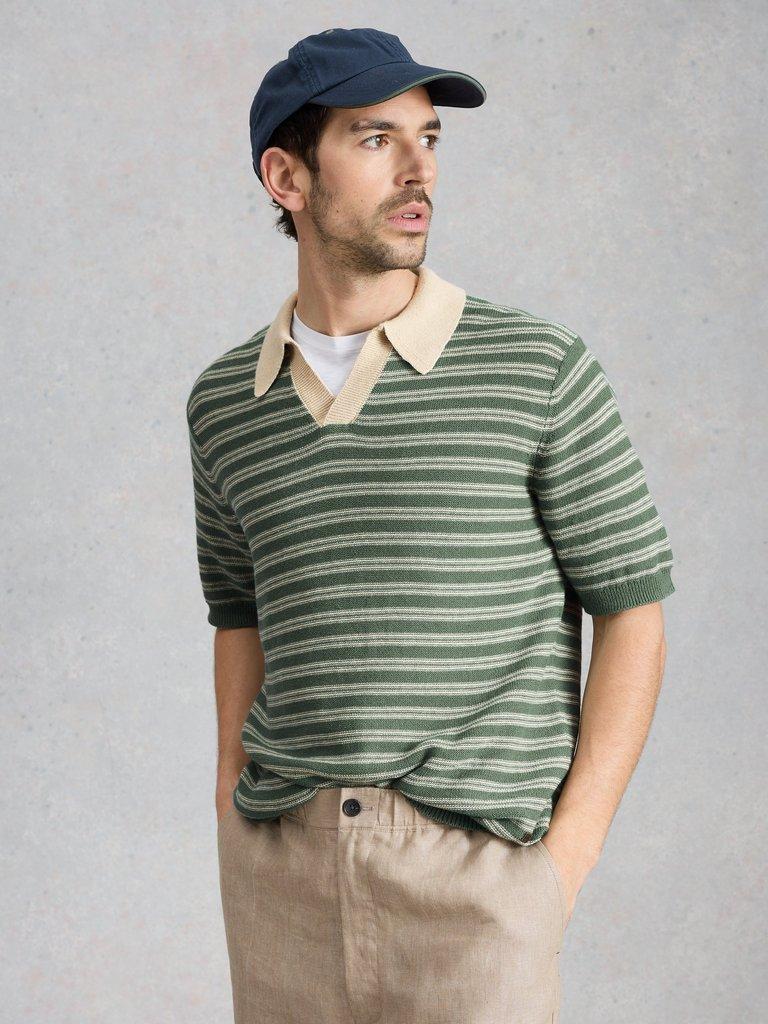 Thame Linen Blend Knitted Polo in GREEN MLT - LIFESTYLE