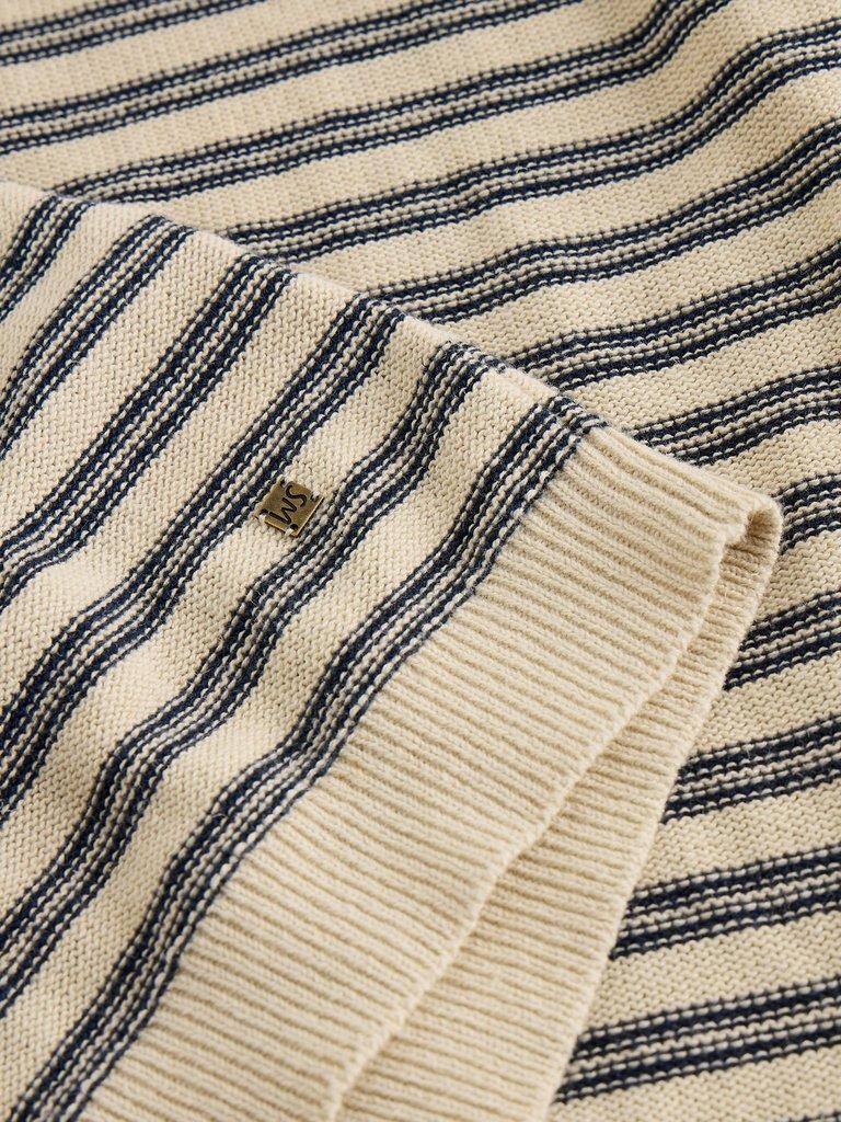 Thame Linen Blend Knitted Polo in NAVY MULTI - FLAT DETAIL