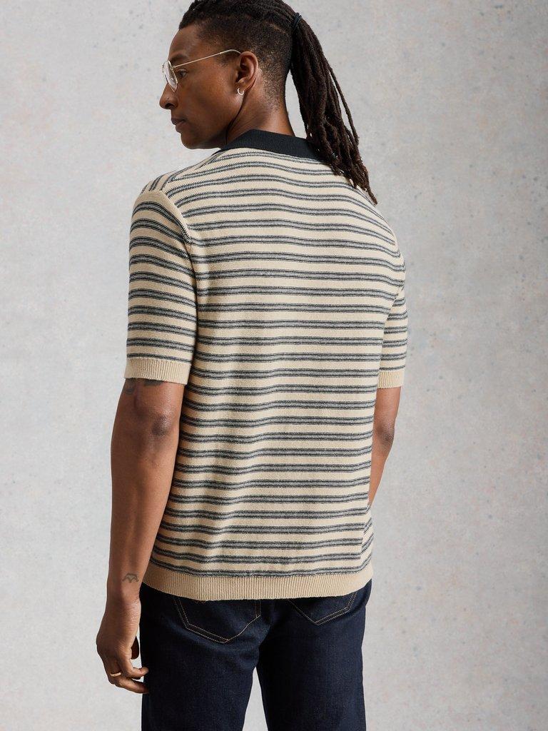 Thame Linen Blend Knitted Polo in NAVY MULTI - MODEL BACK