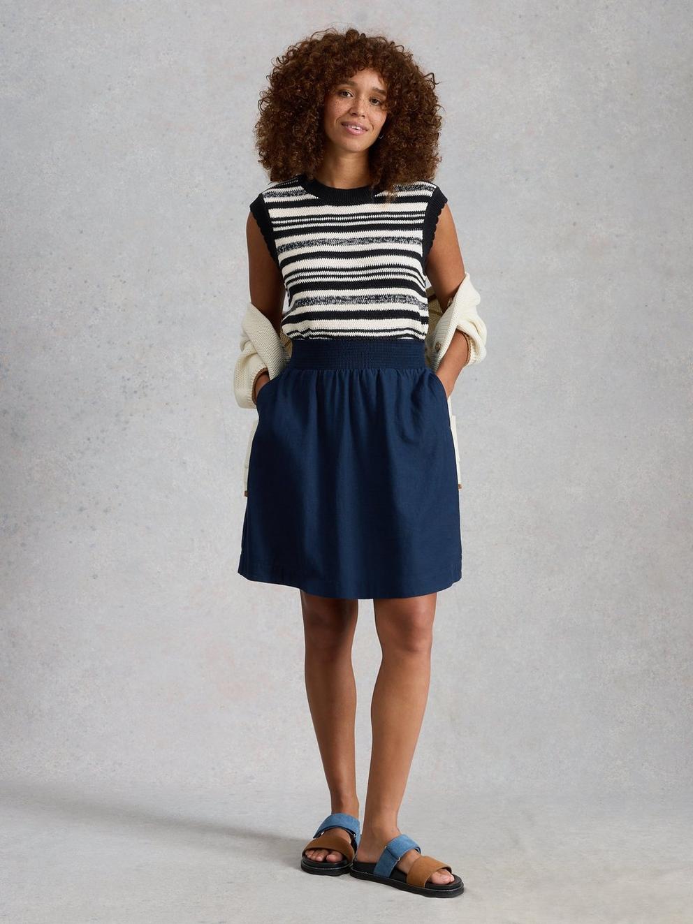 SAMMIE STITCH TANK in NAVY MULTI - MODEL FRONT