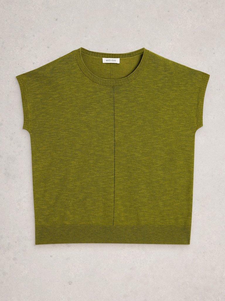 NOVA LINEN BLEND T-SHIRT in MID GREEN - FLAT FRONT