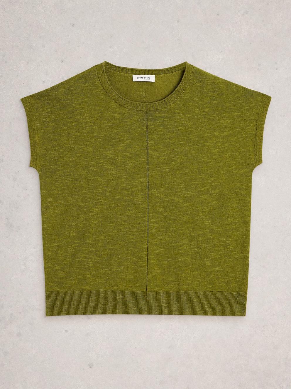 NOVA LINEN BLEND T-SHIRT in MID GREEN - FLAT FRONT