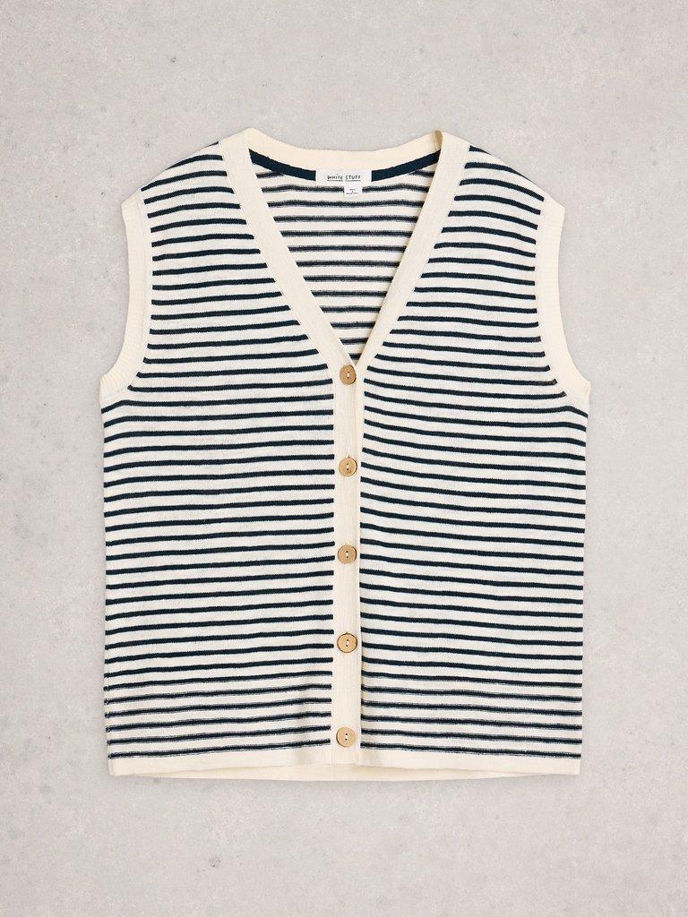NOVA LINEN BLEND STRIPED TANK in NAVY MULTI - FLAT FRONT