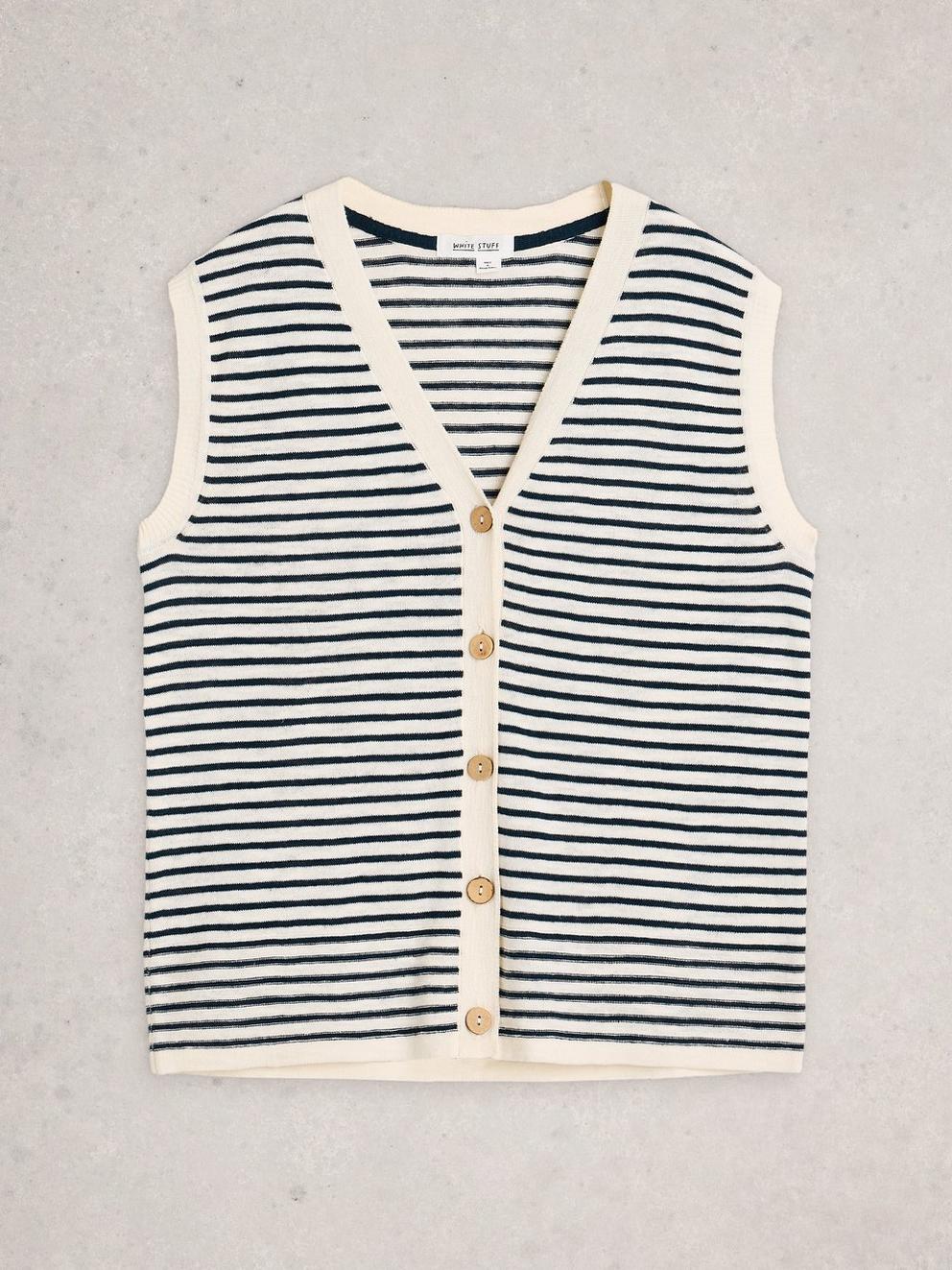 NOVA LINEN BLEND STRIPED TANK in NAVY MULTI - FLAT FRONT