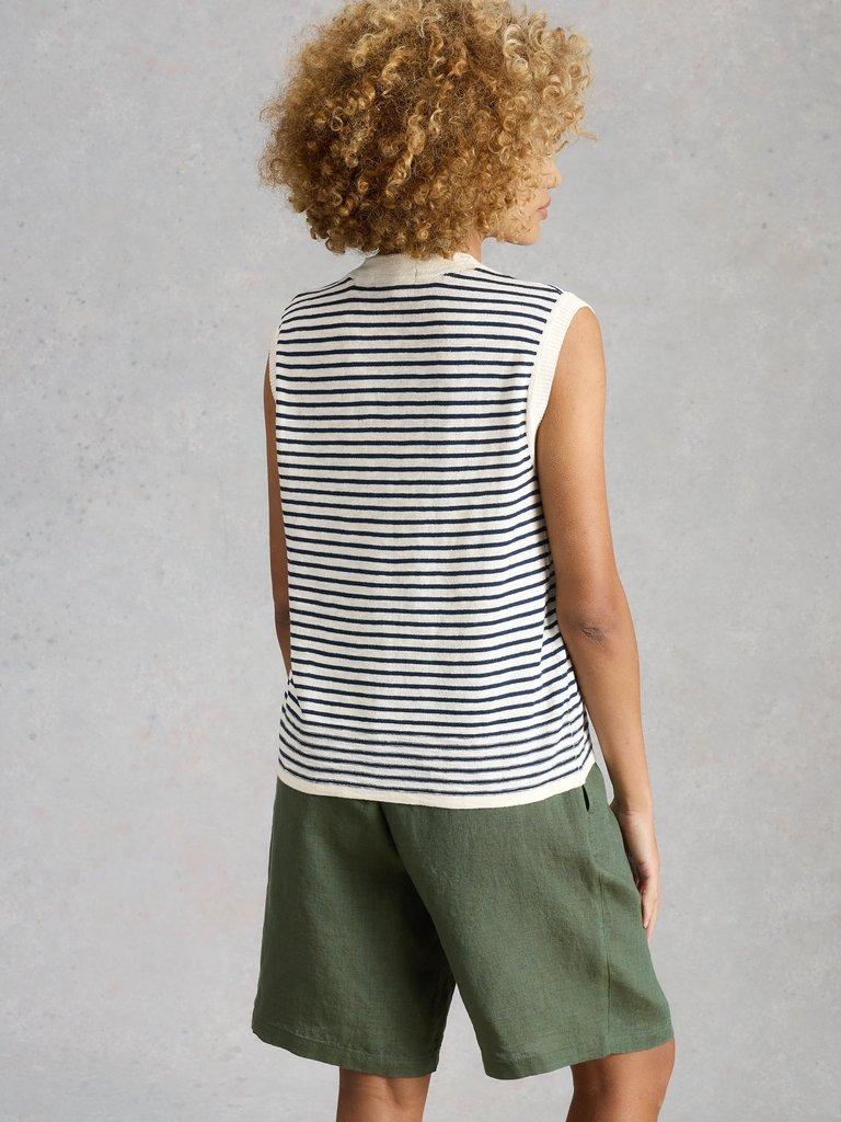 NOVA LINEN BLEND STRIPED TANK in NAVY MULTI - MODEL BACK