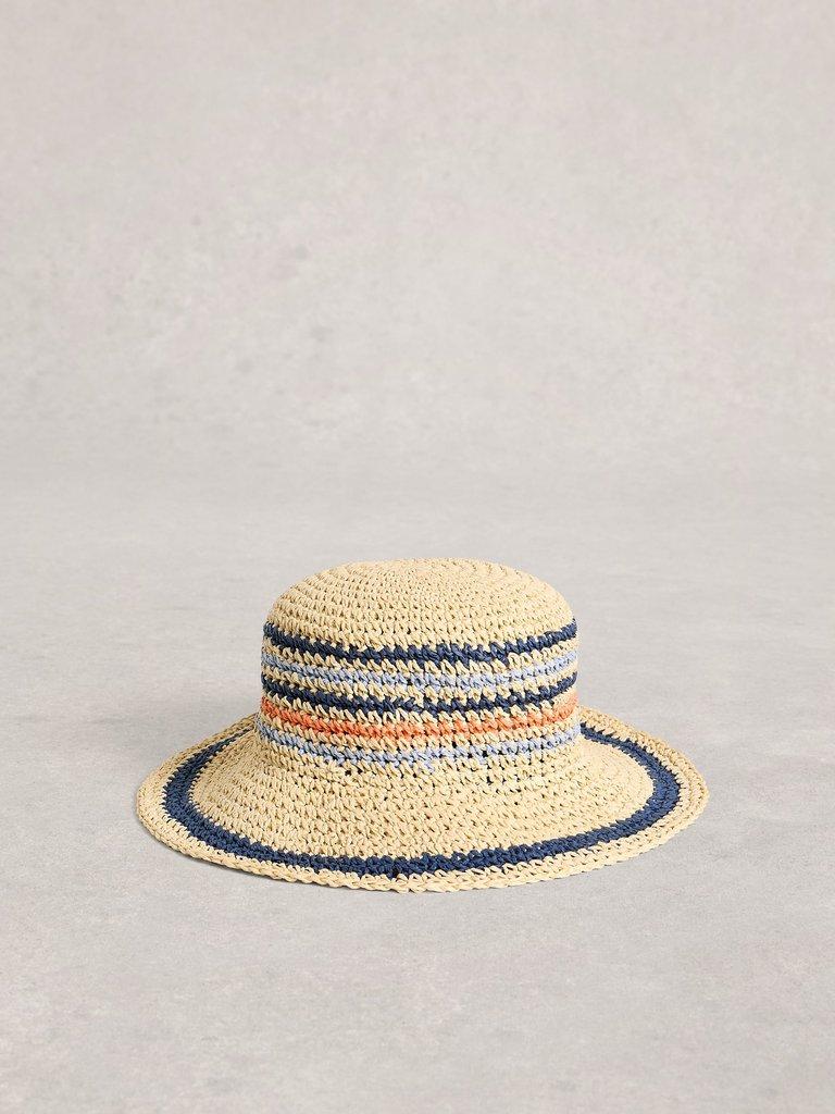 Stripey Bucket Hat in NAT MLT - FLAT FRONT
