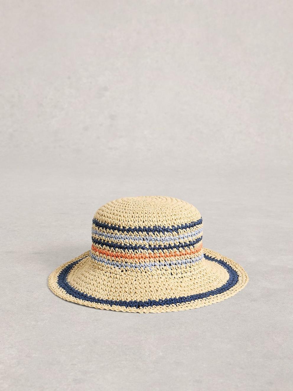 Stripey Bucket Hat in NAT MLT - FLAT FRONT