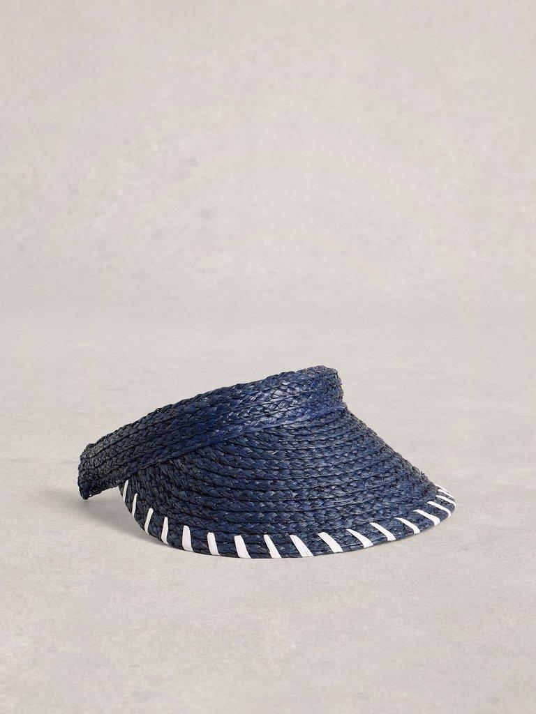 Woven Straw Visor in DARK NAVY - FLAT FRONT