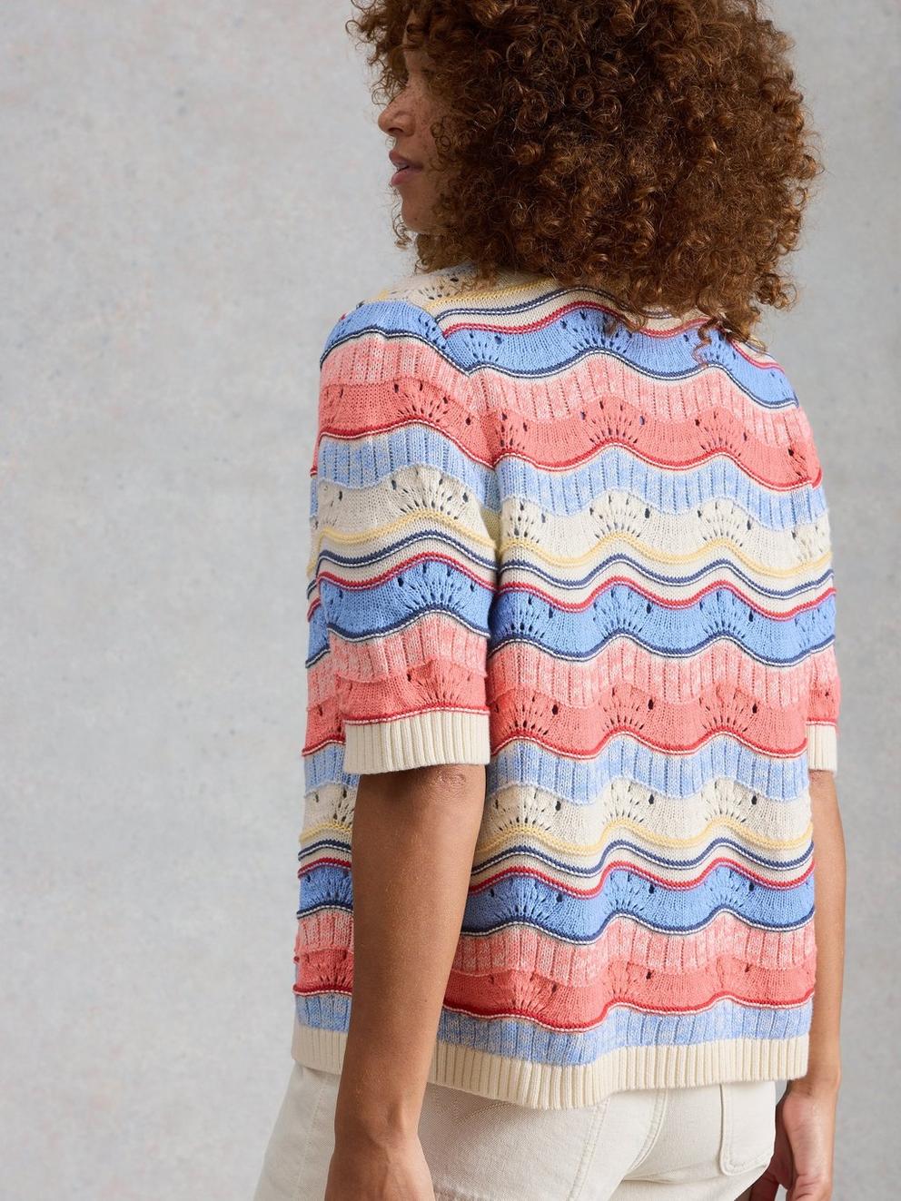 ISABELLA WAVY CARDI in IVORY MLT - MODEL BACK