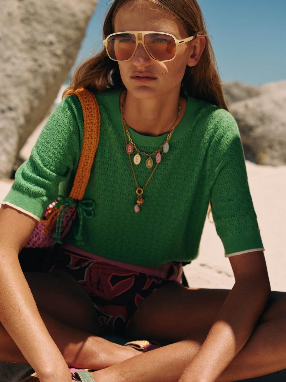 HOLLY POINTELLE TEE in BRT GREEN - MIXED
