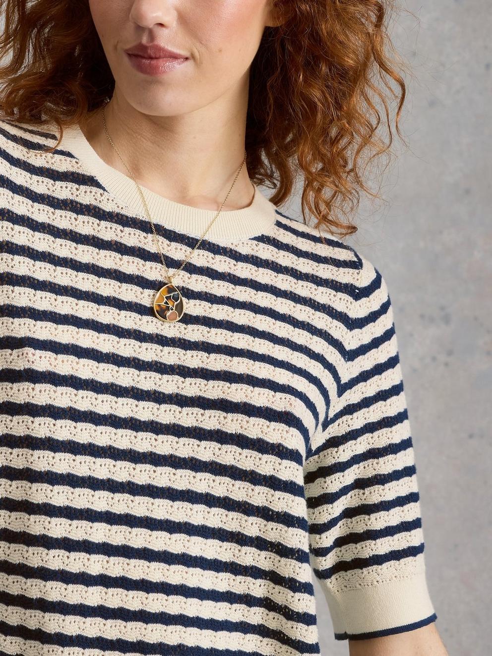 HOLLY POINTELLE TEE in IVORY MLT - MODEL DETAIL