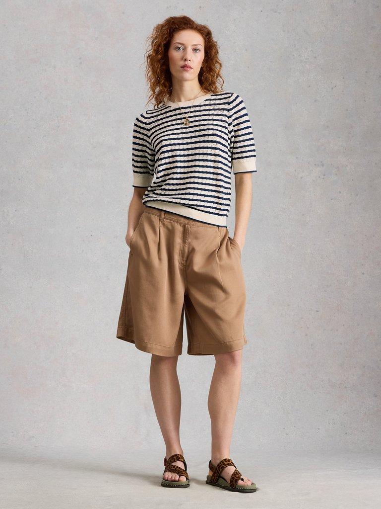 HOLLY POINTELLE TEE in IVORY MLT - MODEL FRONT