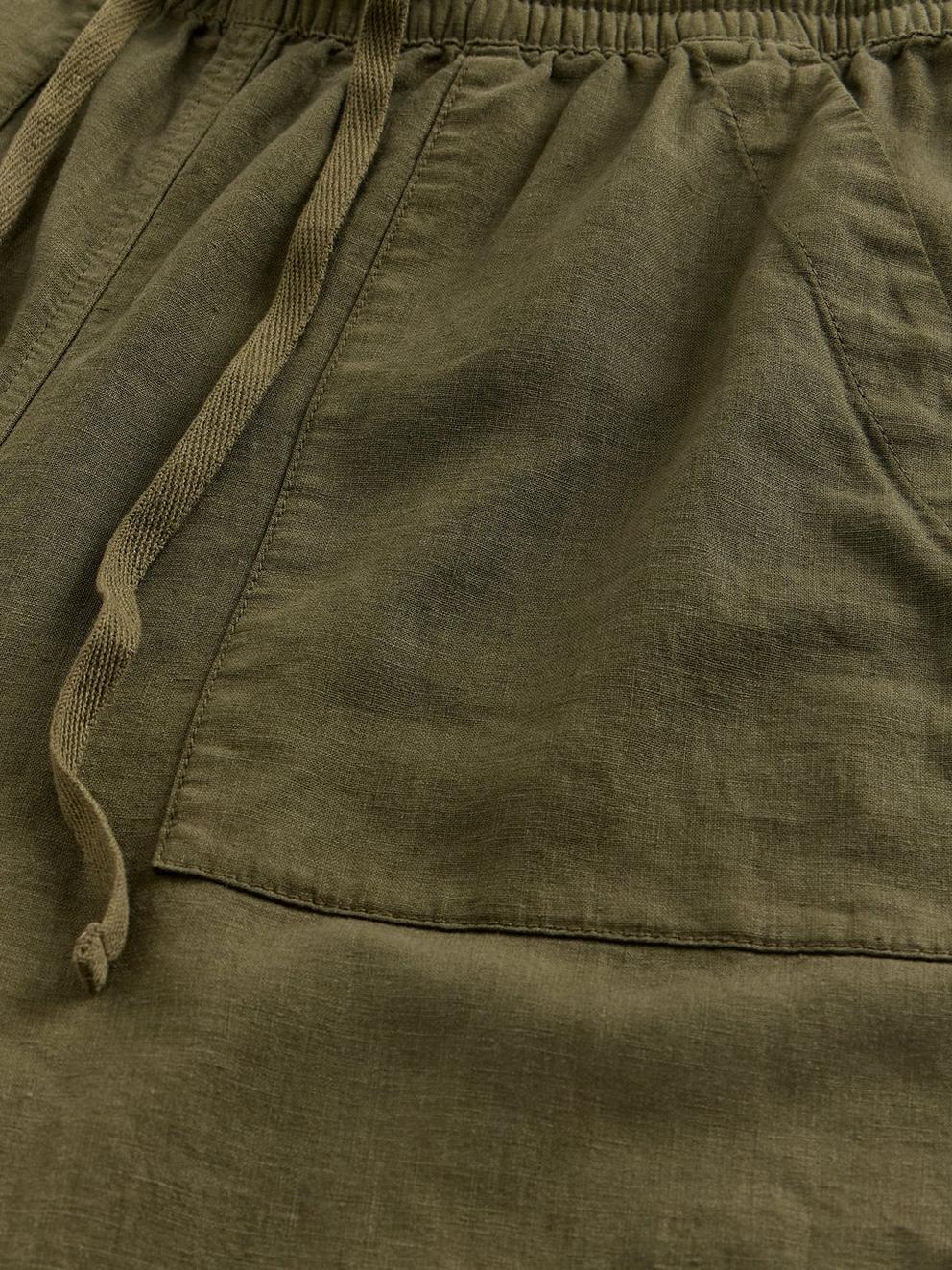 Elle Linen Blend Ankle Length Trouser in KHAKI GRN - FLAT DETAIL