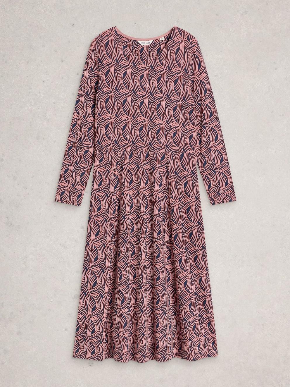 Madeline Crew Neck Jersey Dress  in PINK MLT - FLAT FRONT