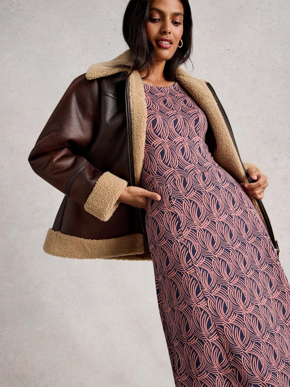 Madeline Crew Neck Jersey Dress  in PINK MLT - LIFESTYLE