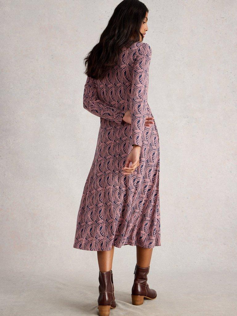 Madeline Crew Neck Jersey Dress  in PINK MLT - MODEL BACK