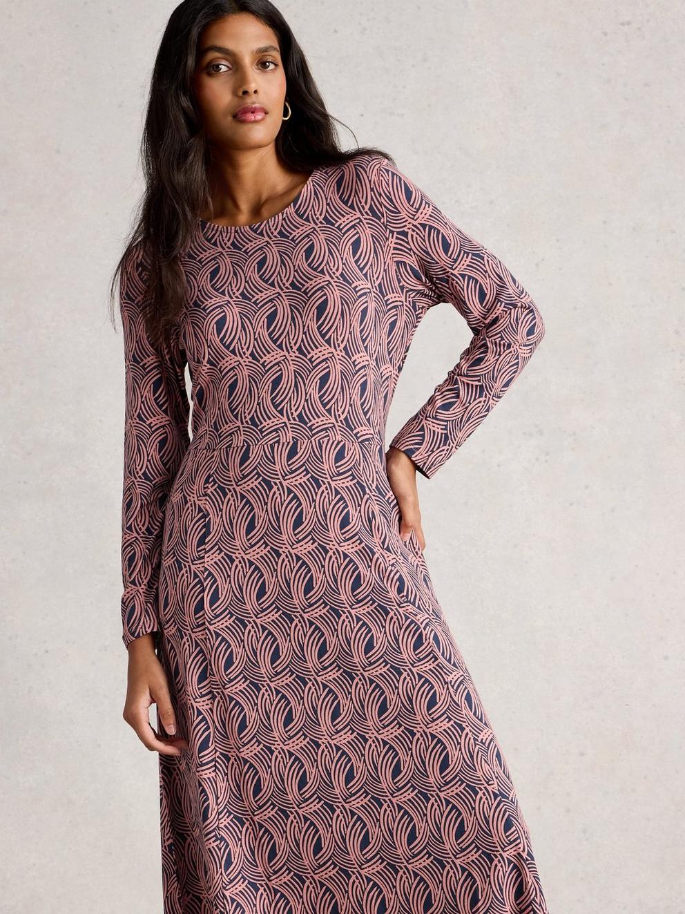 Madeline Crew Neck Jersey Dress  in PINK MLT - MODEL DETAIL