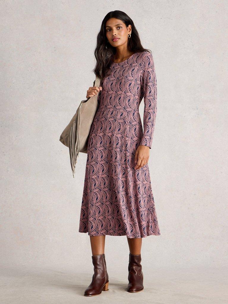 Madeline Crew Neck Jersey Dress  in PINK MLT - MODEL FRONT