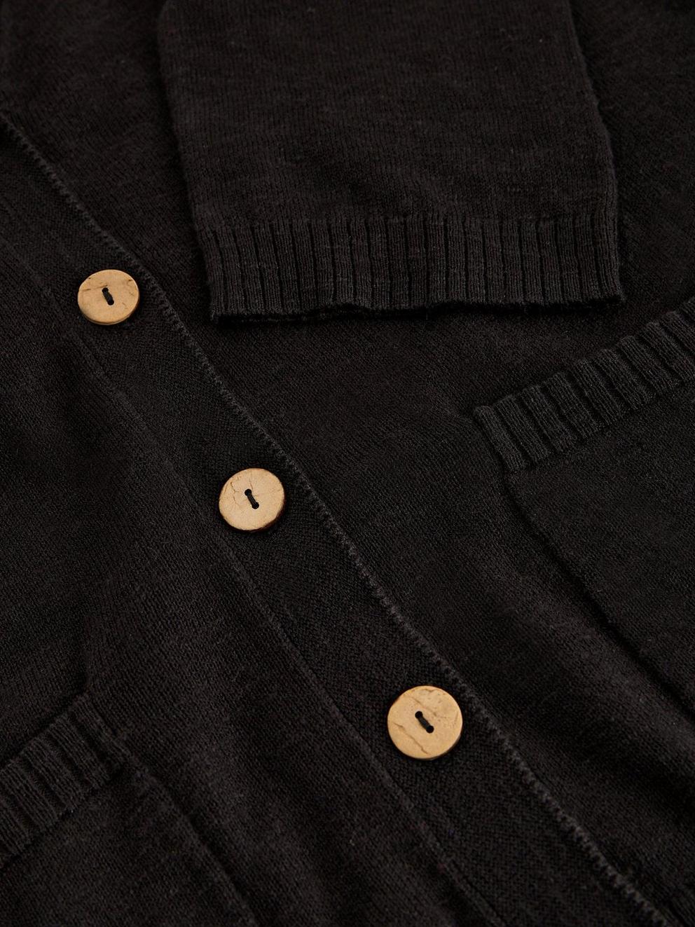 NOVA V NECK LINEN BLEND CARDI in PURE BLK - FLAT DETAIL