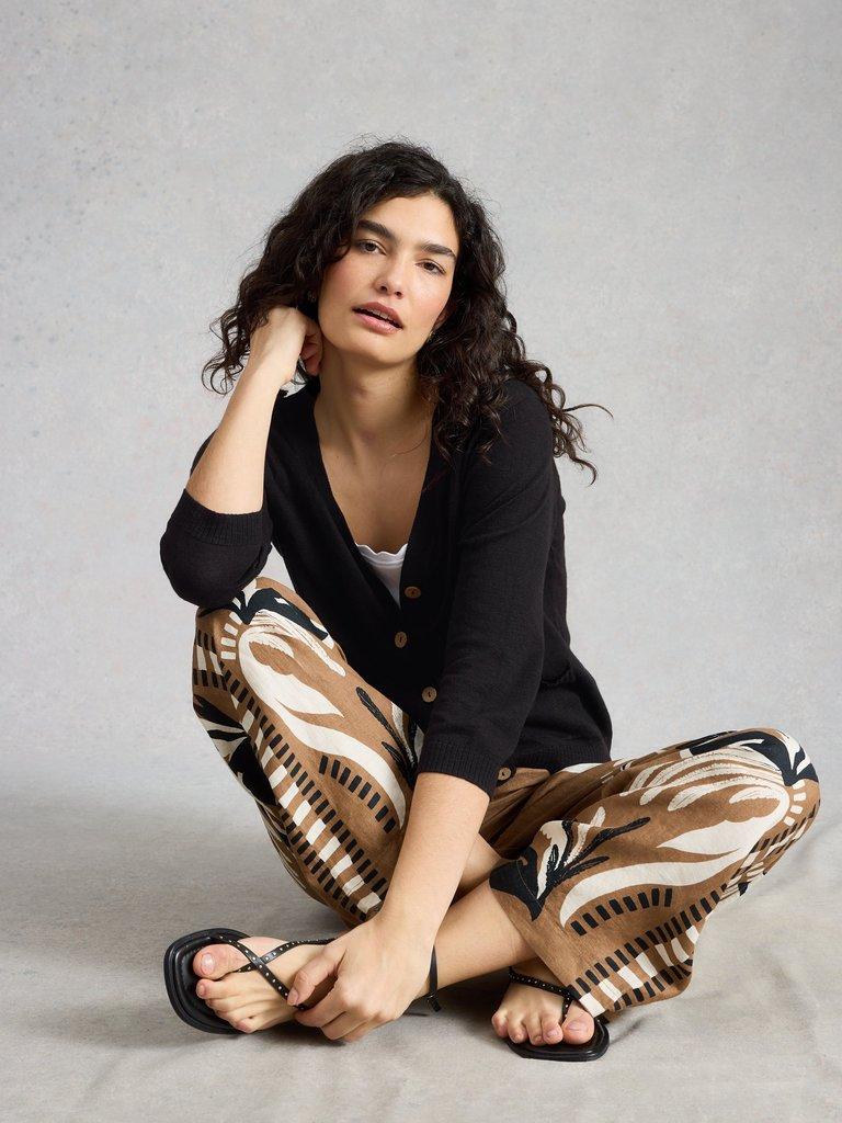 NOVA V NECK LINEN BLEND CARDI in PURE BLK - LIFESTYLE