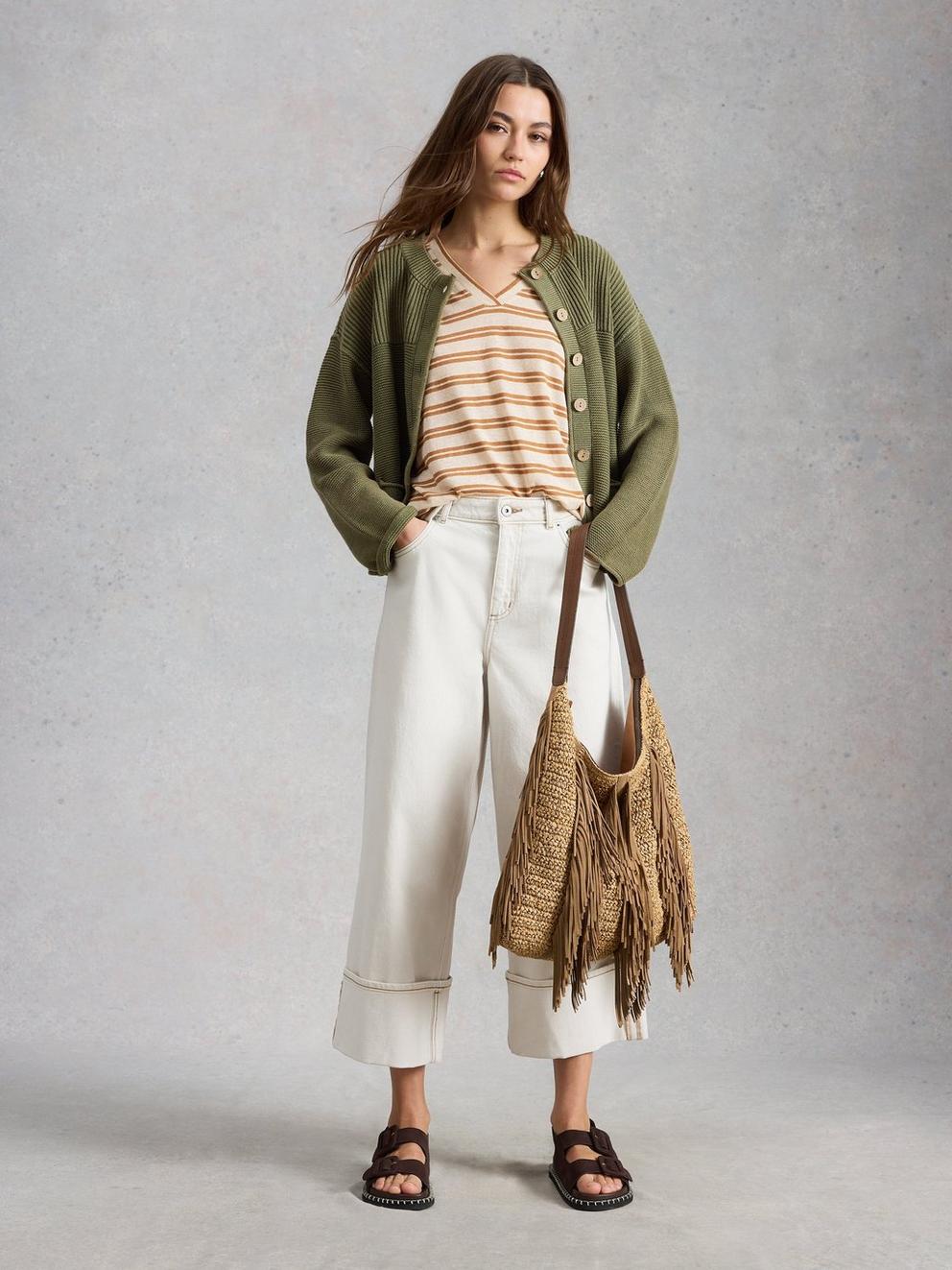 ELLA LACE TEE in BROWN MLT - MODEL FRONT