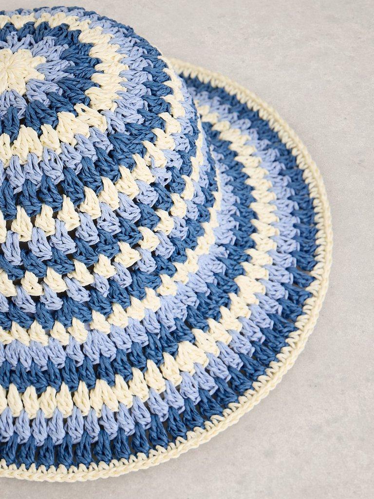 Crochet Knit Bucket Hat in BLUE MLT - FLAT DETAIL