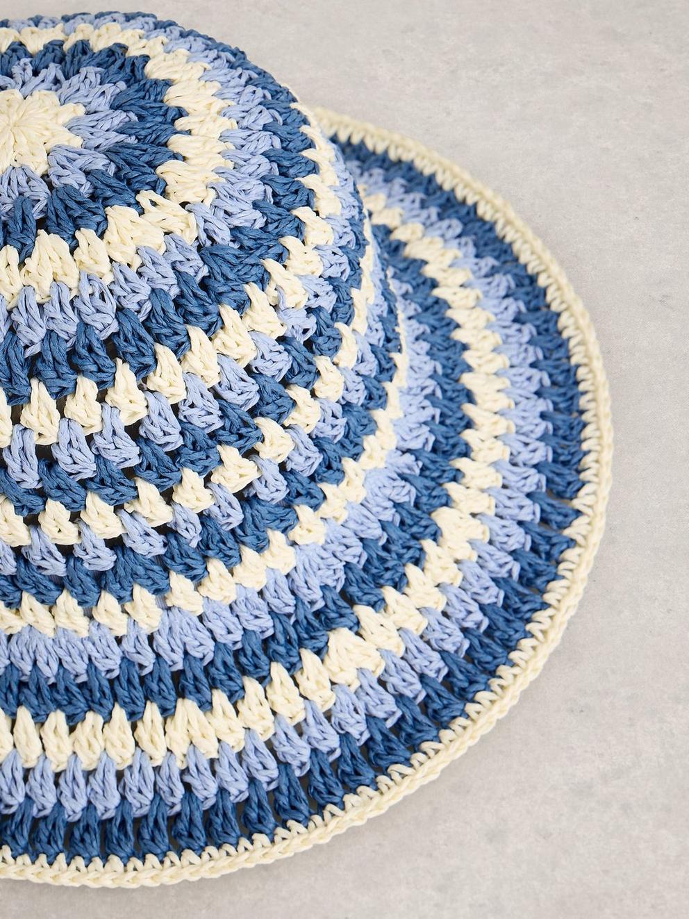Crochet Knit Bucket Hat in BLUE MLT - FLAT DETAIL