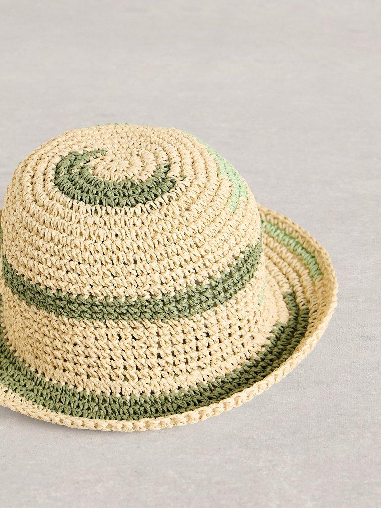 Crochet Knit Bucket Hat in GREEN MLT - FLAT DETAIL