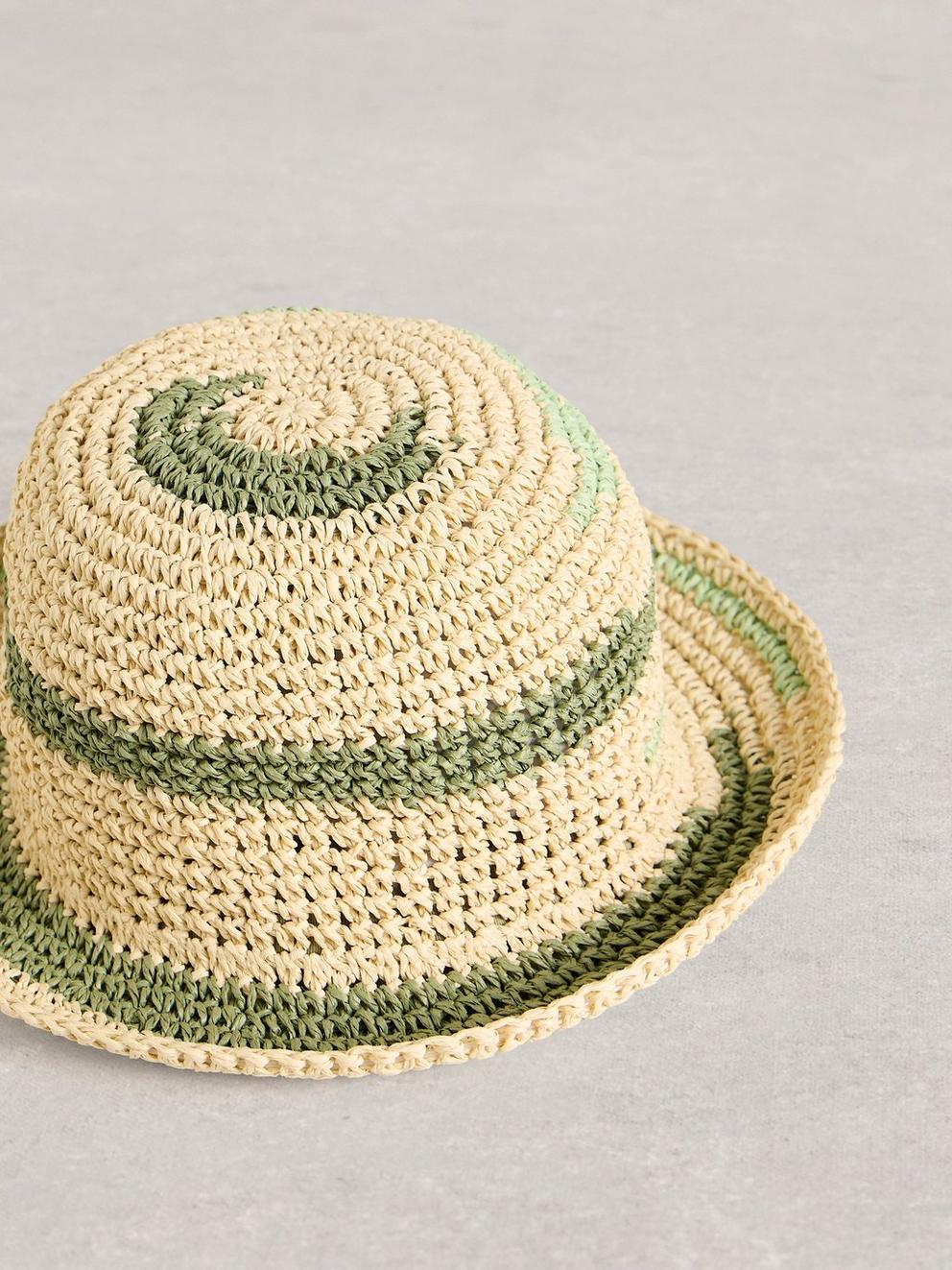 Crochet Knit Bucket Hat in GREEN MLT - FLAT DETAIL