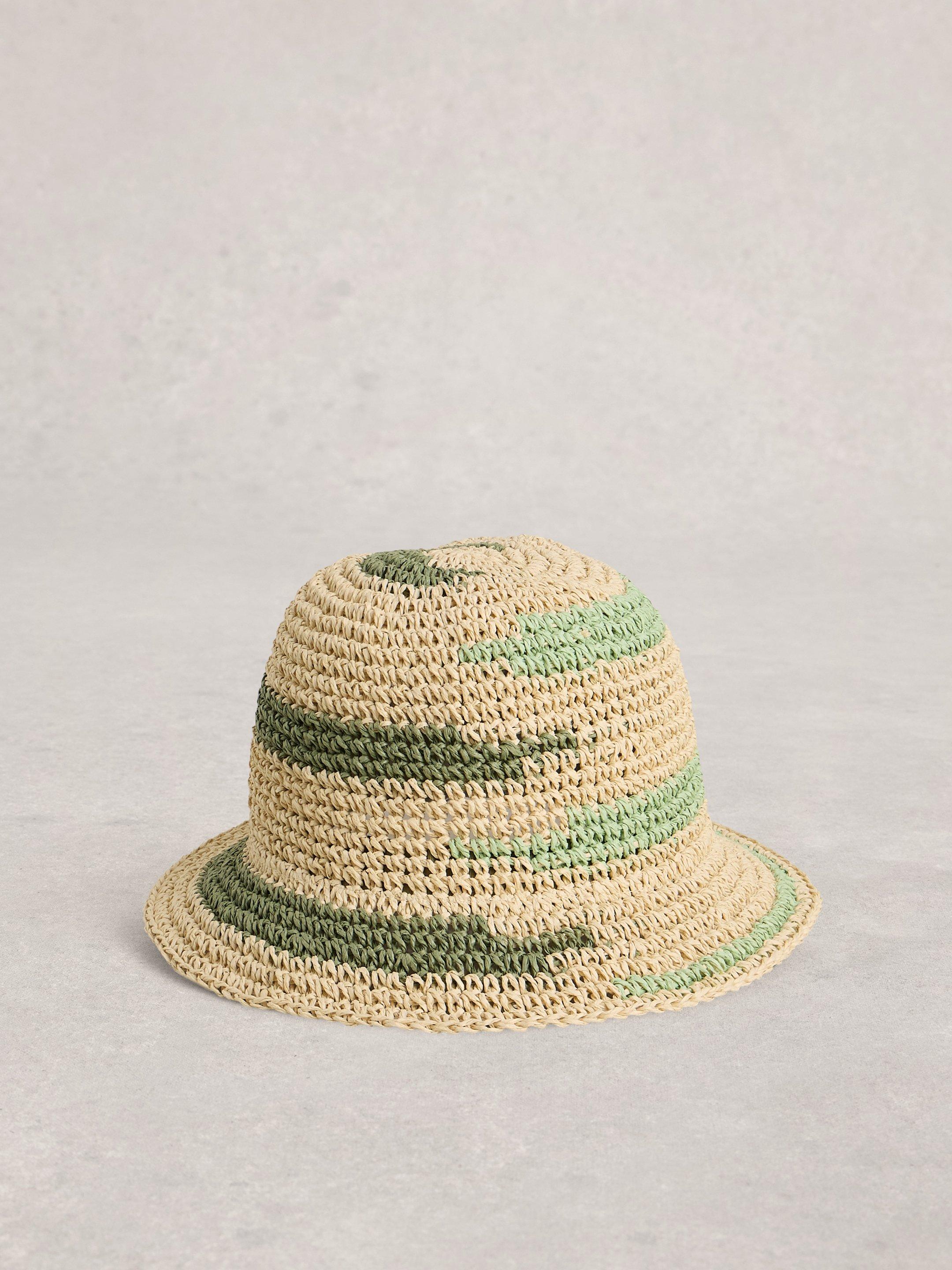 Crochet Knit Bucket Hat in GREEN MULTI | White Stuff display picture 1