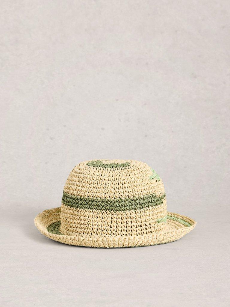 Crochet Knit Bucket Hat in GREEN MLT - FLAT FRONT