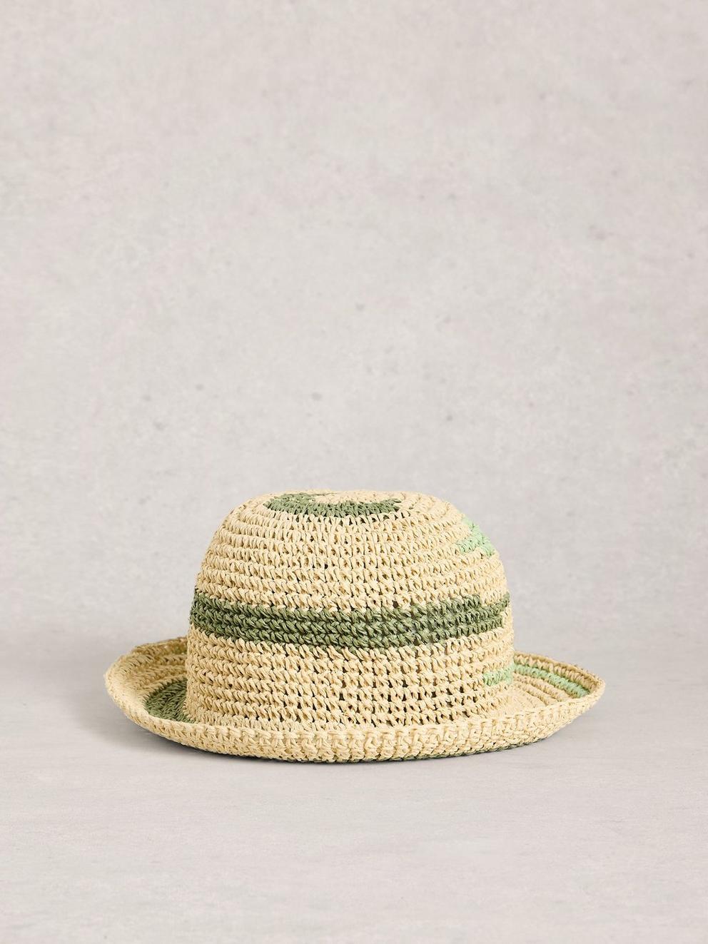 Crochet Knit Bucket Hat in GREEN MLT - FLAT FRONT