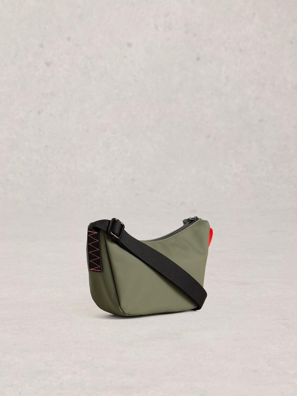 Alex Rubberised Crossbody Bag in KHAKI GRN - FLAT BACK