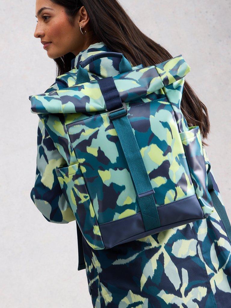 Alex Rubberised Backpack in BLUE MLT - MODEL FRONT