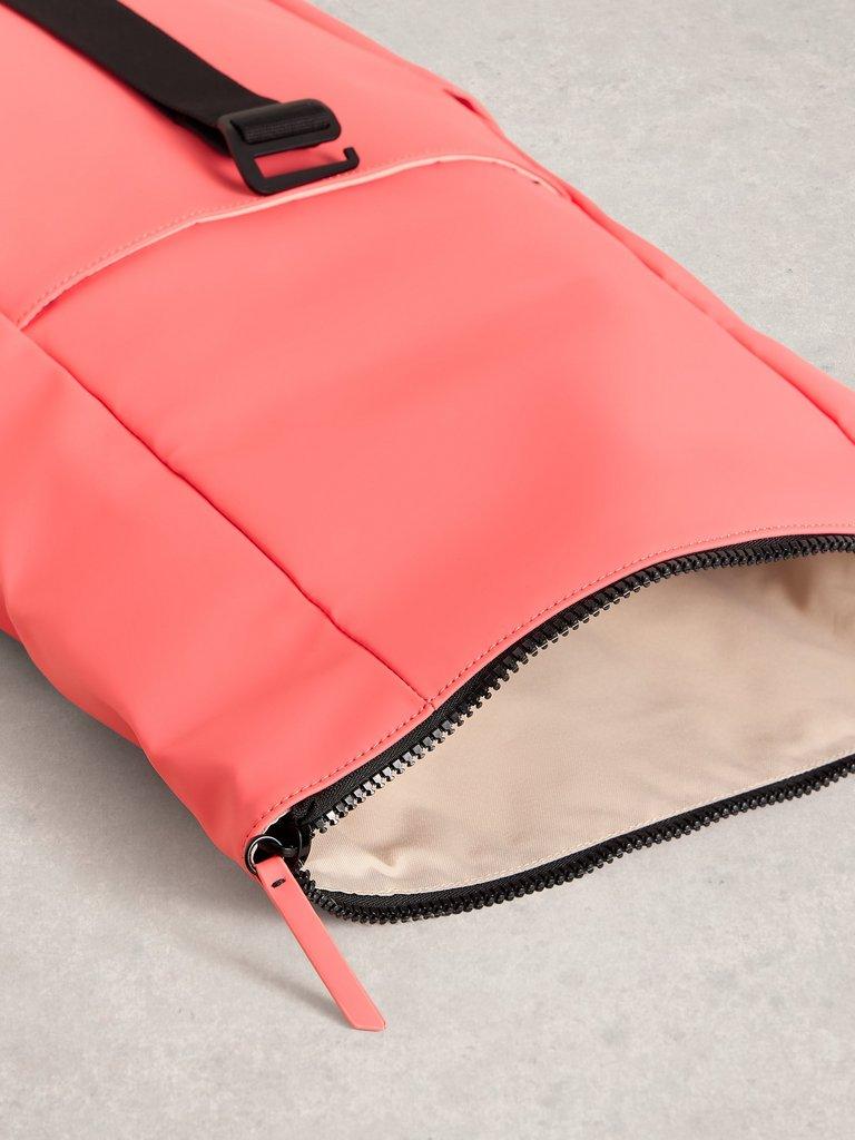 Alex Rubberised Backpack in BRT PINK - FLAT DETAIL