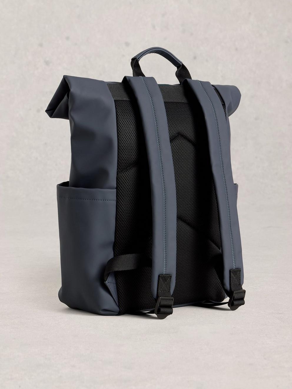 Alex Rubberised Backpack in DARK NAVY - FLAT BACK