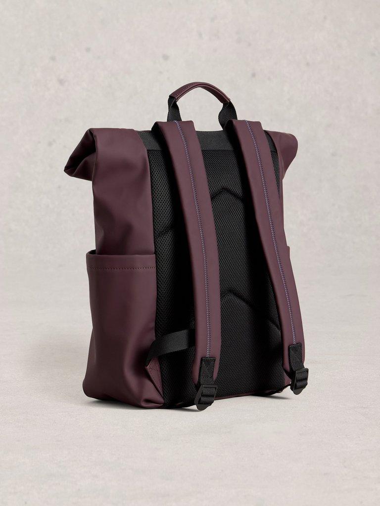 Alex Rubberised Backpack in DK PLUM - FLAT BACK