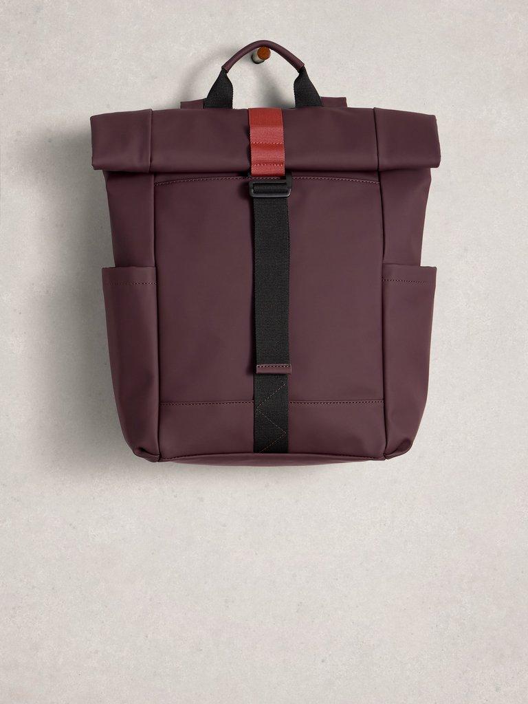Alex Rubberised Backpack in DK PLUM - FLAT FRONT