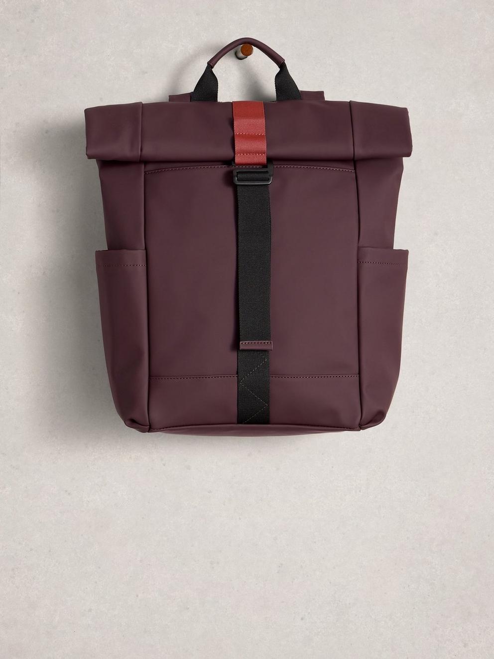 Alex Rubberised Backpack in DK PLUM - FLAT FRONT