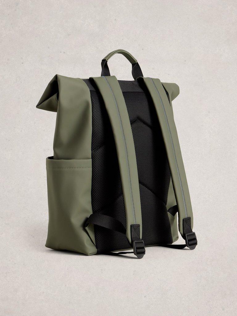 Alex Rubberised Backpack in KHAKI GRN - FLAT BACK