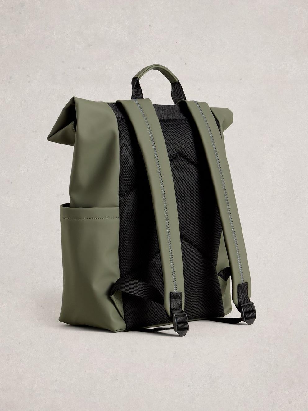 Alex Rubberised Backpack in KHAKI GRN - FLAT BACK
