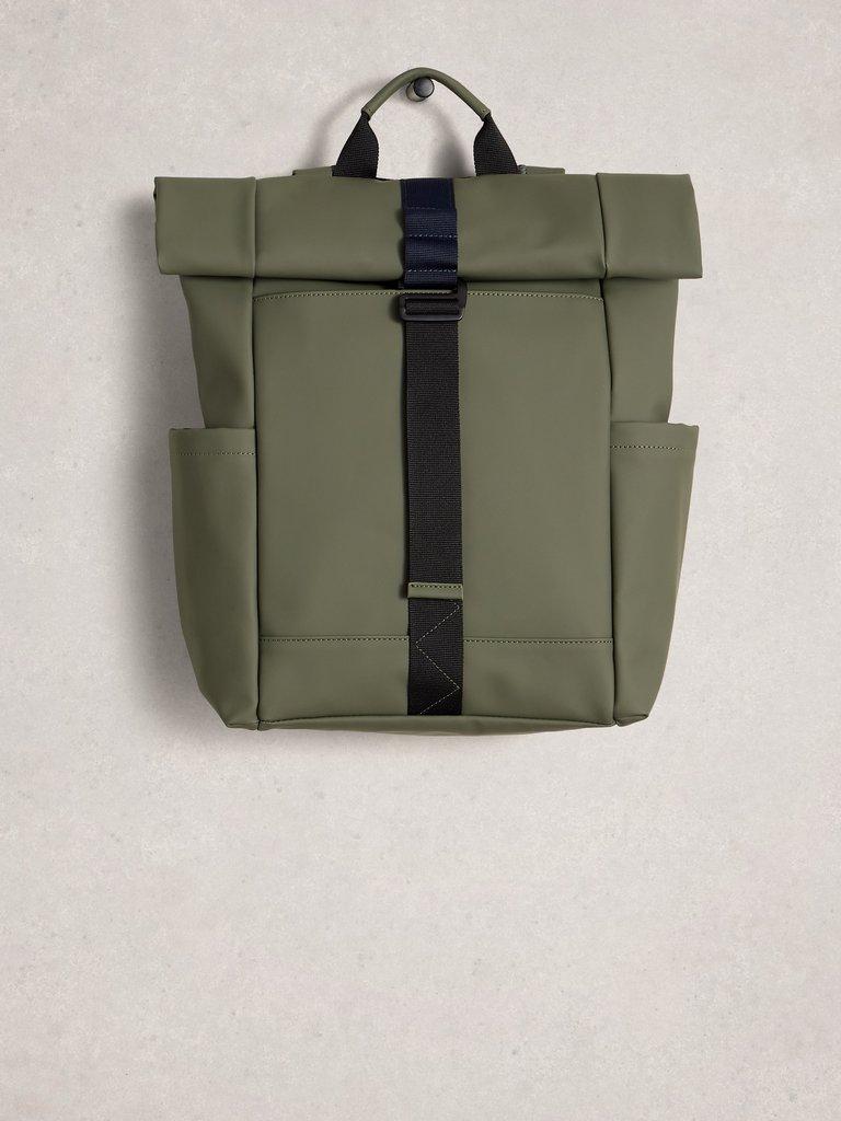 Alex Rubberised Backpack in KHAKI GRN - FLAT FRONT