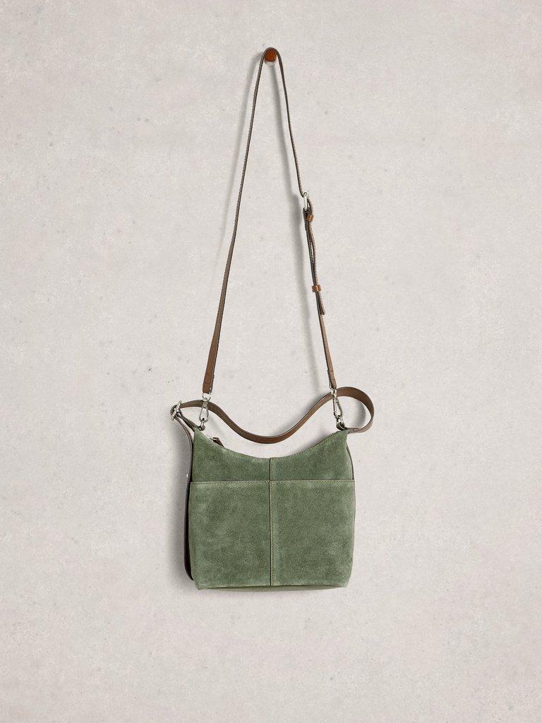 Mini Suede Sophia Crossbody in KHAKI GRN - FLAT FRONT