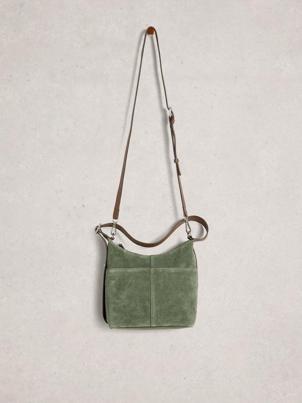 Mini Suede Sophia Crossbody in KHAKI GRN - FLAT FRONT