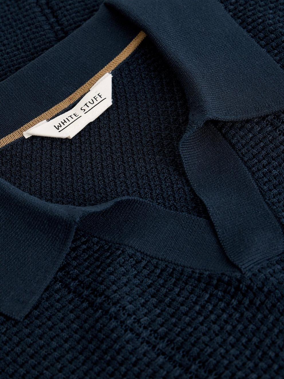 Thame Texture Knitted Polo in DARK NAVY - FLAT DETAIL
