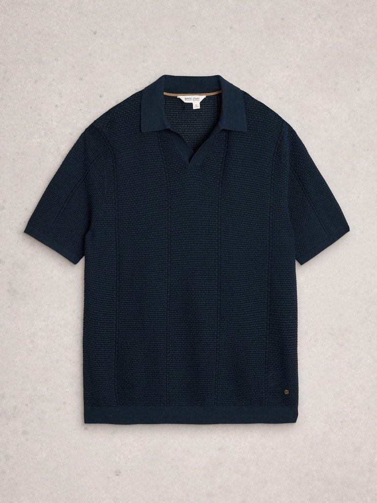 Thame Texture Knitted Polo in DARK NAVY - FLAT FRONT
