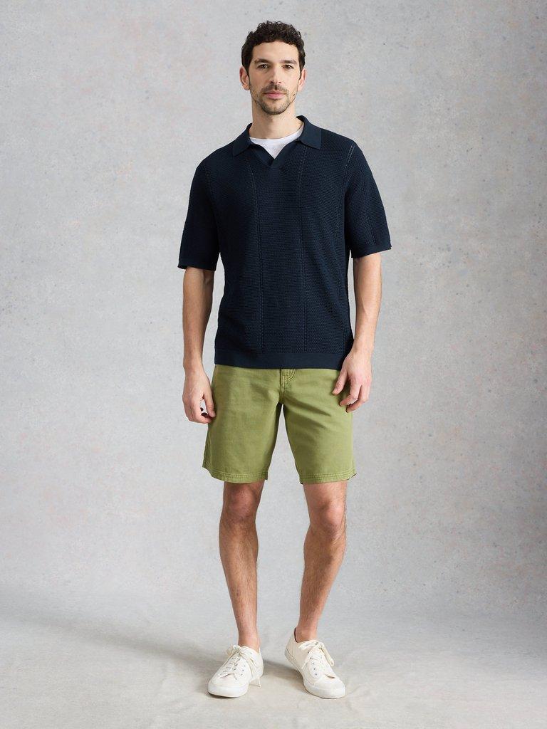 Thame Texture Knitted Polo in DARK NAVY - MODEL FRONT