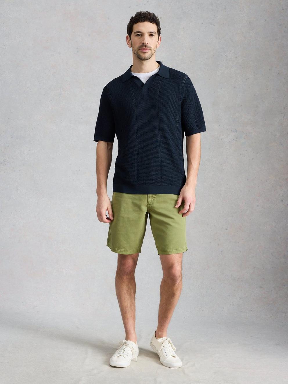 Thame Texture Knitted Polo in DARK NAVY - MODEL FRONT